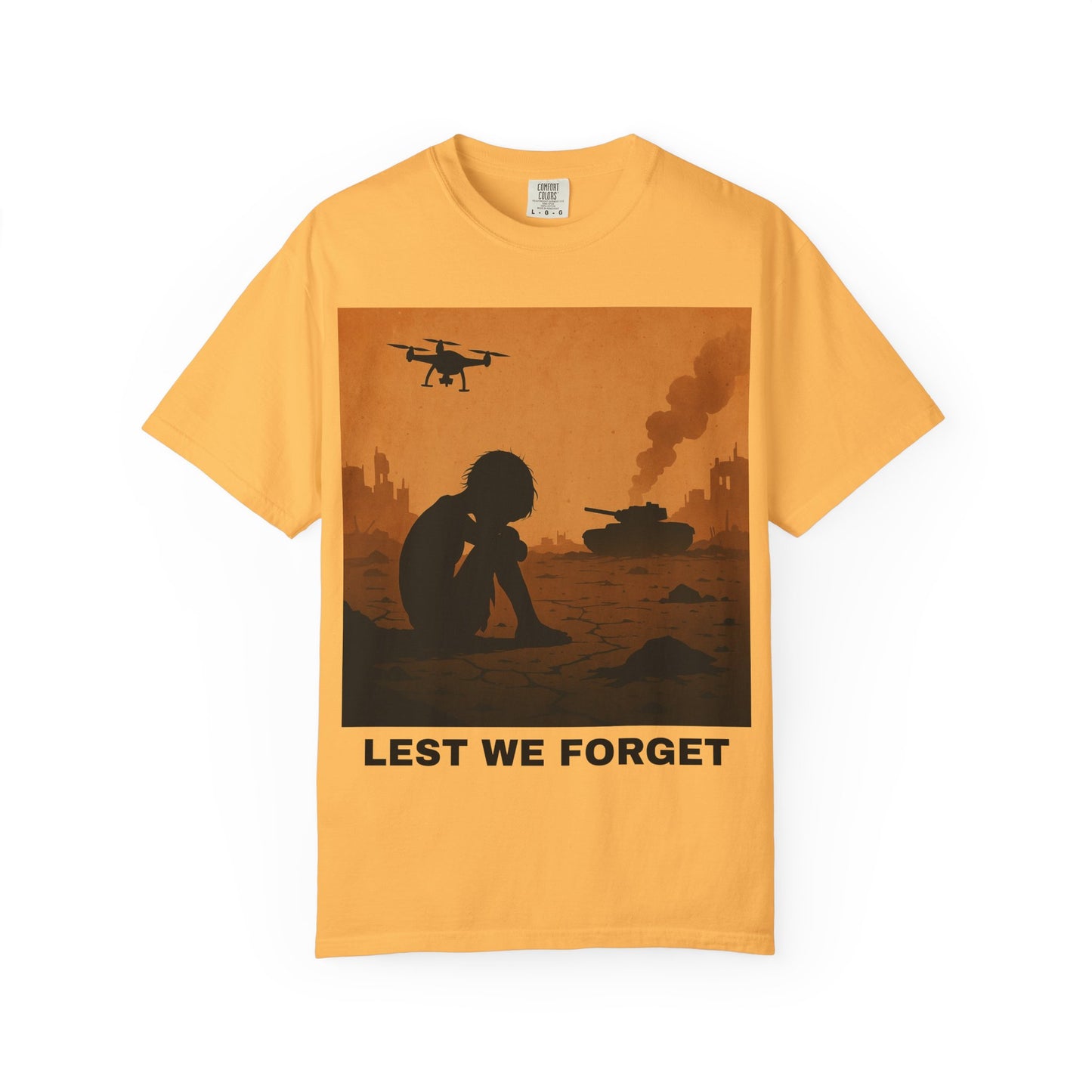 Unisex Garment-Dyed T-shirt, Lest We Forget Tee, Casual Wear, Memorial Day Shirt, Thought-Provoking Graphic Tee