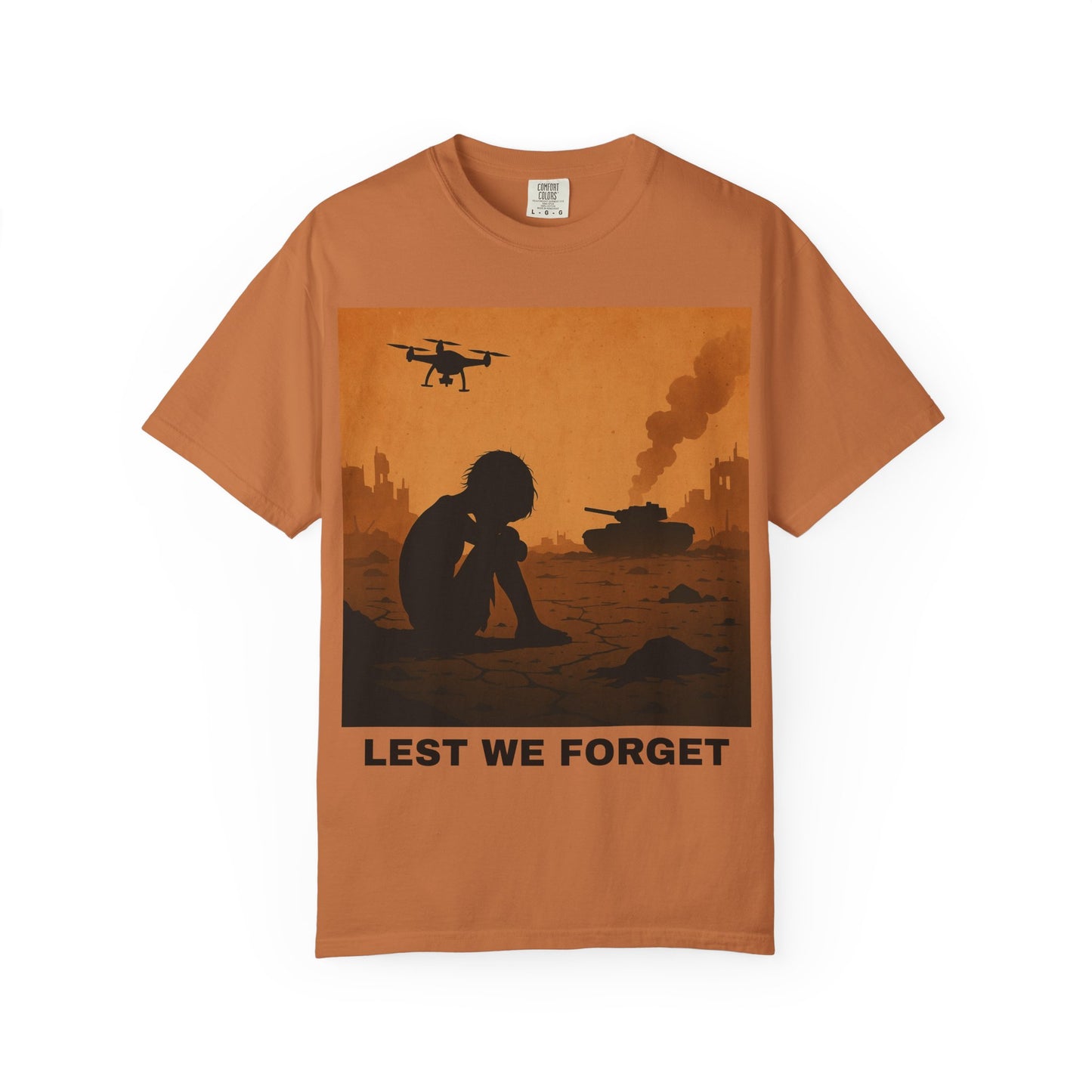 Unisex Garment-Dyed T-shirt, Lest We Forget Tee, Casual Wear, Memorial Day Shirt, Thought-Provoking Graphic Tee