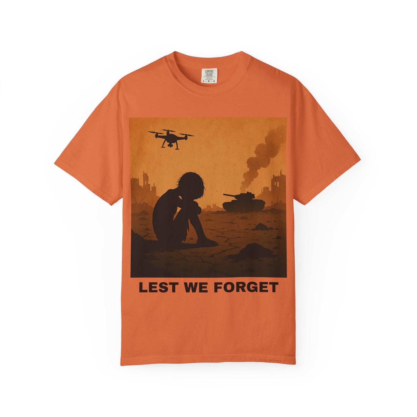 Unisex Garment-Dyed T-shirt, Lest We Forget Tee, Casual Wear, Memorial Day Shirt, Thought-Provoking Graphic Tee