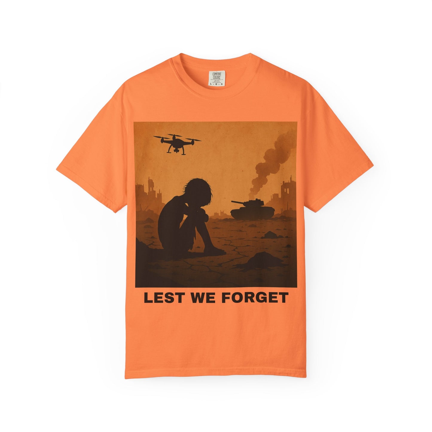 Unisex Garment-Dyed T-shirt, Lest We Forget Tee, Casual Wear, Memorial Day Shirt, Thought-Provoking Graphic Tee