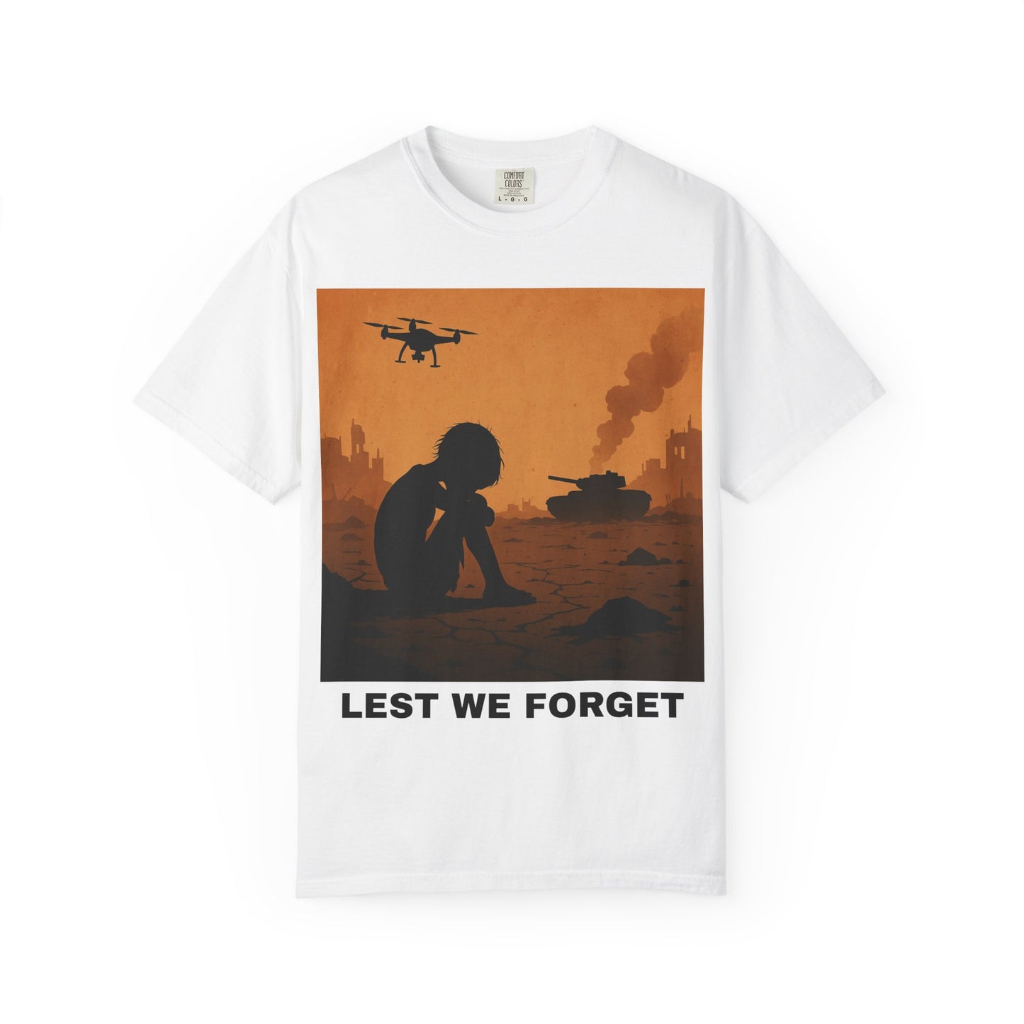 Unisex Garment-Dyed T-shirt, Lest We Forget Tee, Casual Wear, Memorial Day Shirt, Thought-Provoking Graphic Tee